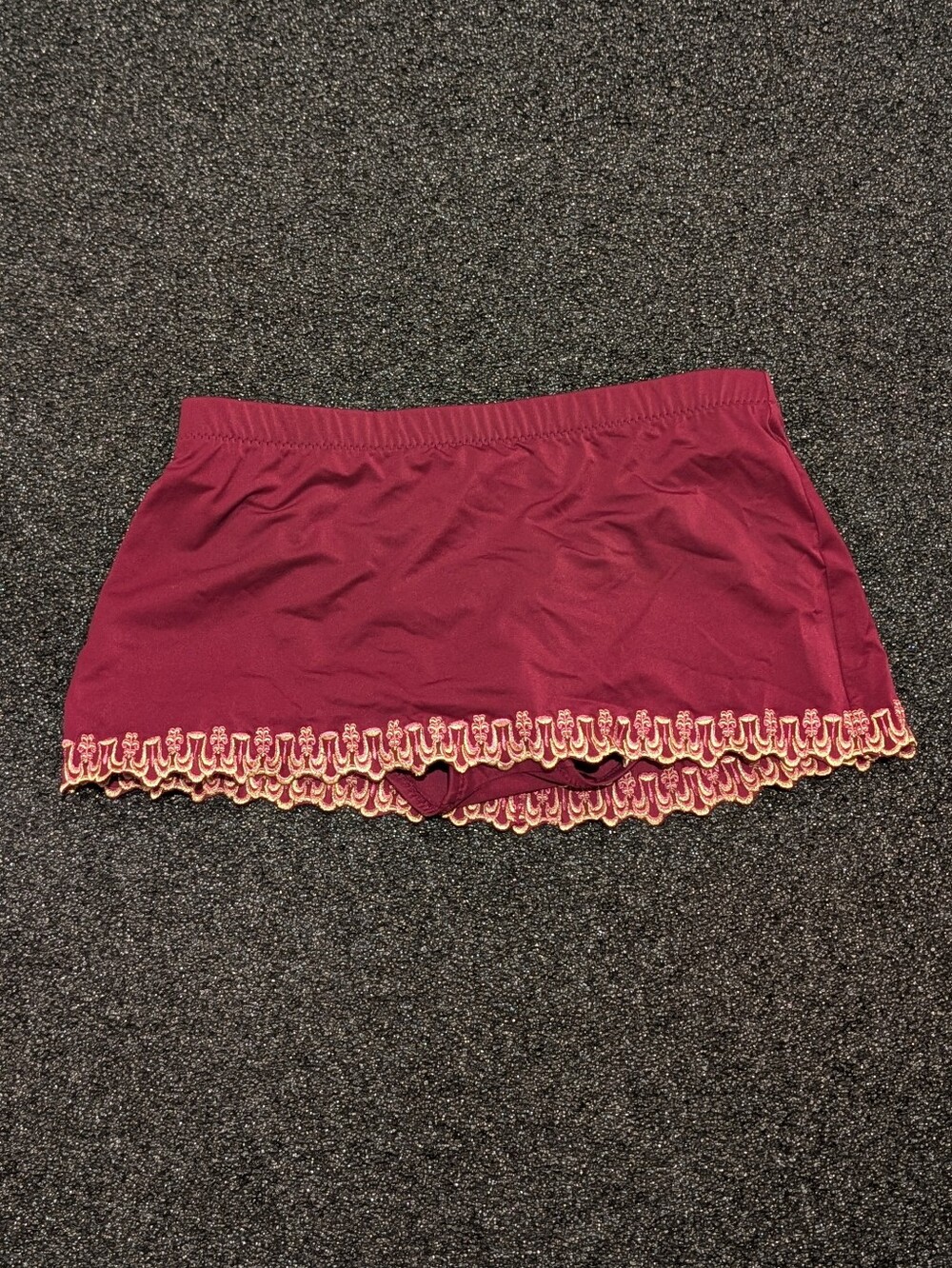 BECCA Burgundy Swim Skirt with Pink and Gold Trim
